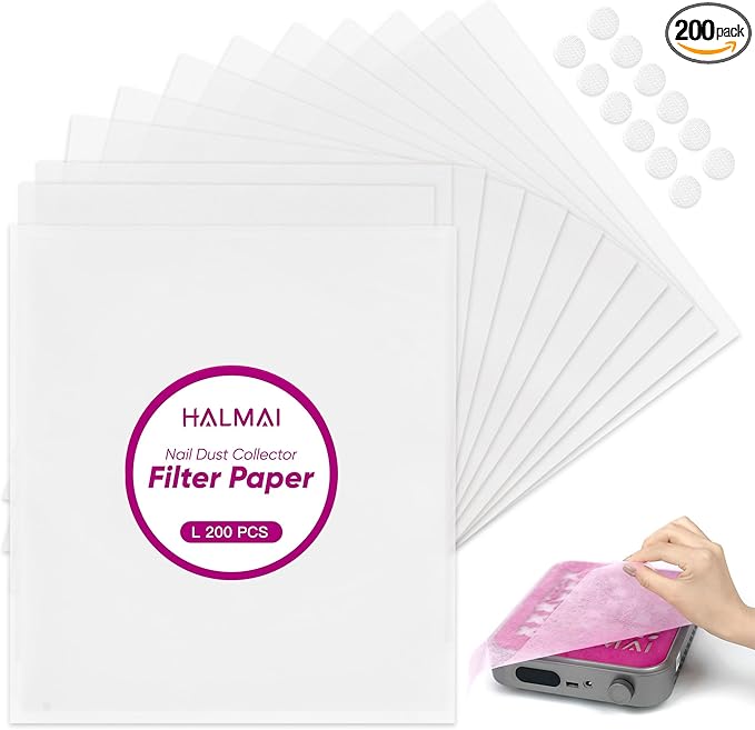 200 Sheets Nail Dust Collector Filter Paper, Disposable Nail Dust Filters for Most Finger Dust Collector Machine, Nail Vacuum for Fingernail Salon Spa Tech Supplies & Accessories (White, L)