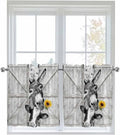 Grey Farmhouse Half Window Curtains 24 Inches Long, Vintage Sunflowers Animals Printed Window Treatment Curtain Drapes, Short Curtains Tiers for Kitchen Over Sink, 27.5"x24", 2 Panels