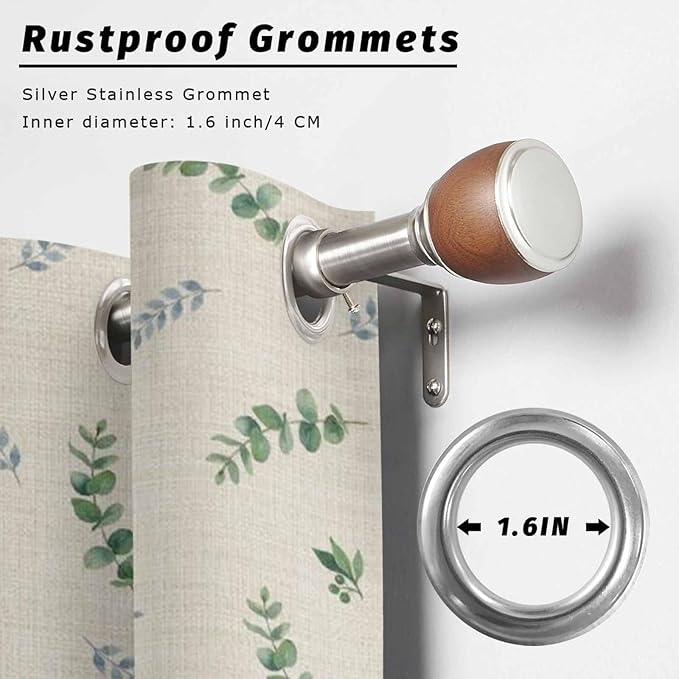 Leaf Outdoor Curtains for Patio Summer Jugal Leaves Pastoral Plant Linen Waterproof Outside Curtains with Grommet Top Weatherproof Curtain for Cabana Pergola Gazebo, 1 Panel, 54" W x 84" L
