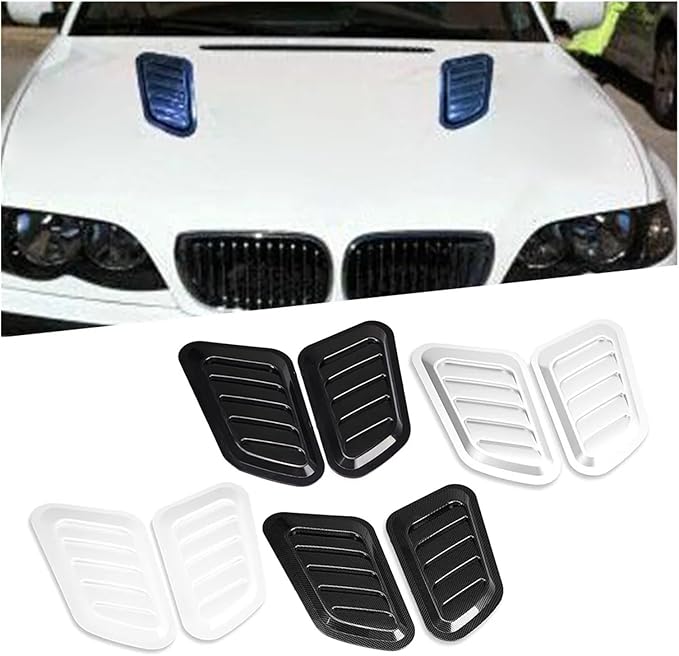 2Pcs ABS Car Air Flow Intake Hood Scoop Vent Bonnet Cover Universal DIY Decorate Car Accessories Compatible With BMW(Carbon look)