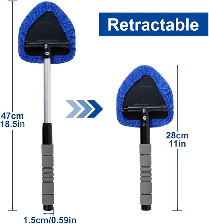 Compatible for Window Scraping Mist Eliminator Microfiber Car Cleaner Telescopic Windshield Cleaning Tools Auto Accessories(White)