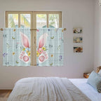 Easter Kitchen Tier Curtains 45 Inch Long 2 Panel Set,Rod Pocket Short Window Treatment,Spring Rabbits Ears Feet Flowers Wooden Grain Light Filtering Curtains & Drapes for Bathroom 27.5"W x 45"L
