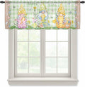 Easter Sheer Valances for Windows 42"x12", Light Filtering Kitchen Curtains Valance, Gnomes Flowers Duck Eggs Green Lattice Wooden Rod Pocket Chiffon Curtains for Living Room Bedroom Cafe