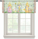 Easter Sheer Valances for Windows 42"x12", Light Filtering Kitchen Curtains Valance, Gnomes Flowers Duck Eggs Green Lattice Wooden Rod Pocket Chiffon Curtains for Living Room Bedroom Cafe