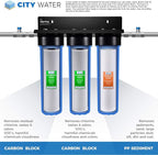 iSpring F3WGB32B 4.5” x 20” 3-Stage Whole House Water Filter Replacement Pack Set with Sediment and Carbon Block Cartridges Reduces up to 99% Chlorine, White