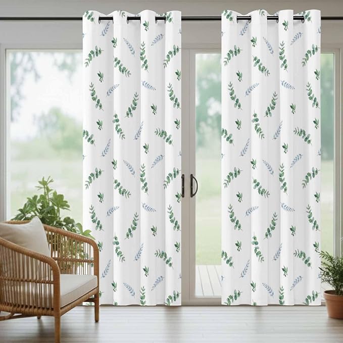 Leaf Outdoor Curtains for Patio Summer Jugal Leaves Pastoral Plant Waterproof Outside Curtains with Grommet Top Weatherproof Curtain for Cabana Pergola Gazebo, 1 Panel, 54" W x 84" L