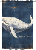Sheer Curtains 63 Inch Length, Ocean Vintage Whale Semi Sheer Curtains Light Filtering Window Treatment, Summer Retro Wood Grain Privacy Voile Drapes for Living Room Bedroom 52x63 Inch
