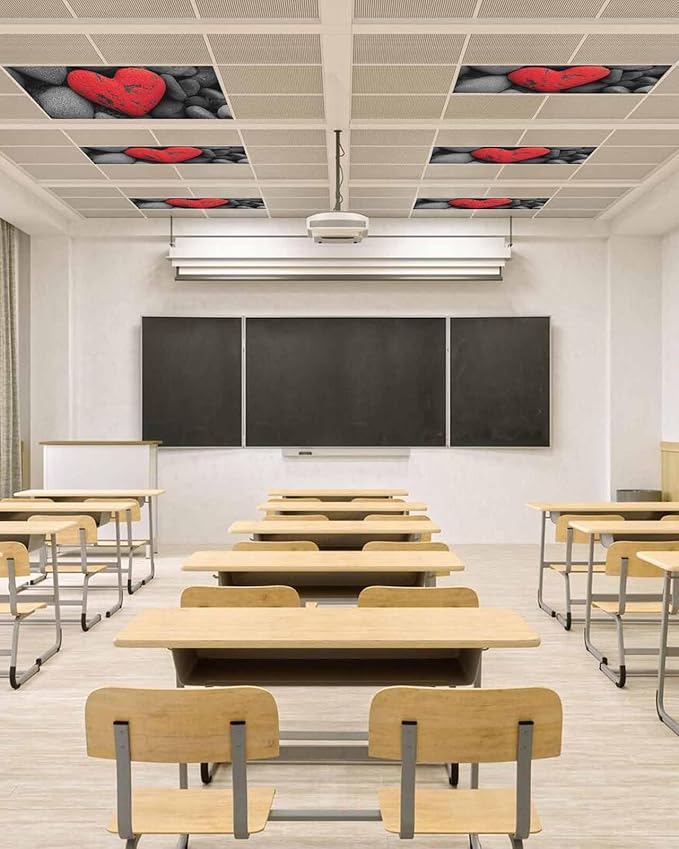 Fluorescent Light Covers for Ceiling Lights Love Heart Stone Magnetic Light Filters 4 Pack 4x2 ft Black Red Ceiling Lights Cover for Classroom Office School Home Drop Lamp Decor