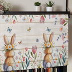Easter Curtain Valances for Windows, Kitchen Valance Window Treatment, Spring Bunny Butterfly Botanical Wooden Grain Light Filtering Block Curtains for Bathroom/Bedroom/Living Room 60'' x 18''