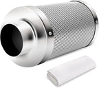iPower 4 Inch Air Carbon Filter, with Australia Virgin Charcoal for Inline Fan, Hydroponics, Grow Tent, Prefilter Included, Reversible Flange 4" x 12", Silver