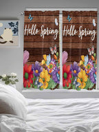 Spring Flowers Bedroom Curtains 63 Inches length, Watercolor Farmhouse Colorful Wooden Grain Window Treatment Curtain Drapes, Rod Pocket Curtain Panels for Living Room Kitchen, 42"x63", 2 Panels