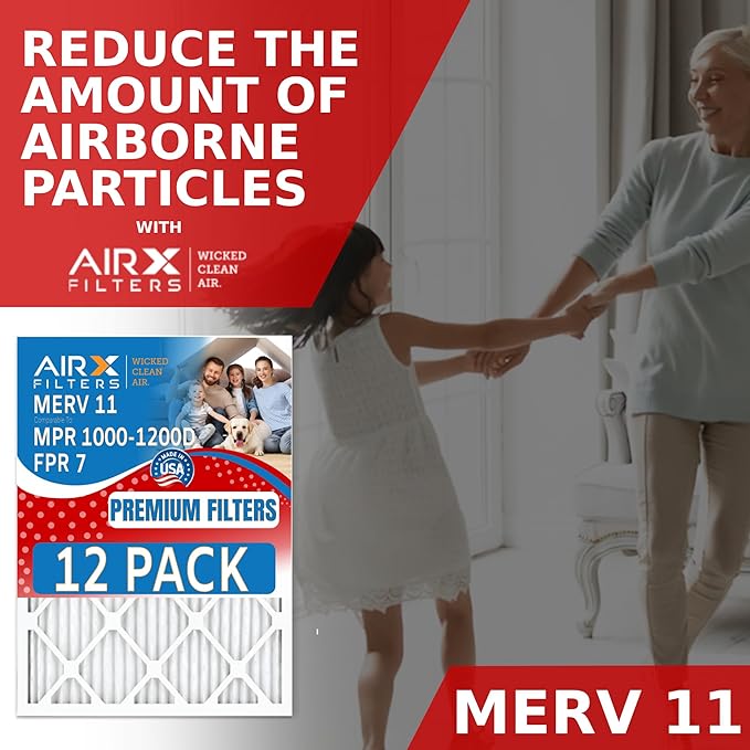 10x20x1 Air Filter MERV 11 Rating, 12 Pack of Furnace Filters Comparable to MPR 1000, MPR 1200 & FPR 7 - Made in USA by AIRX FILTERS WICKED CLEAN AIR.