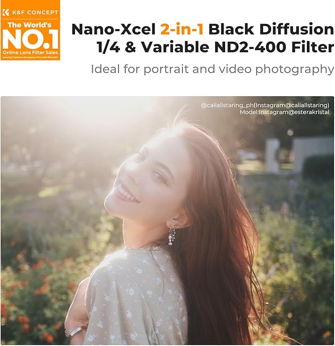 K&F CONCEPT 49mm Black Diffusion Mist 1/4 Effect & Variable ND2-400 (1-9 Stops) Neutral Density Filter 2 in 1, Putter Adjust Multi-Function Filter for Camera Lens with 28 Multi-Coated (Nano-X Series)