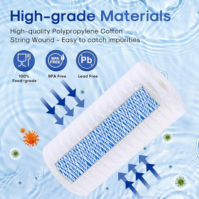 ICEPURE 25 Micron 10”x4.5'' Whole House Sediment String Wound Water Filter Replacement filter for 84637, WPX5BB97P, PC10, 355214-45, 355215-45, WP10BB97P, WP5BB97P, 4PACK