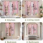 Easter Kitchen Curtains, Spring Rabbit Eggs Flowers Flags Leaves Wood Grain Light Filtering Window Curtain Panels, 2Pcs Rod Pocket Window Treatments Set for Living Room Bathroom Bedroom 42x63 Inches