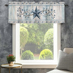 Texas Star Blue Curtain Valances for Windows, Kitchen Valance Window Treatment, Farmhouse Country Branches Wooden Grain Light Filtering Block Curtains for Bathroom/Bedroom/Living Room 54'' x 18''