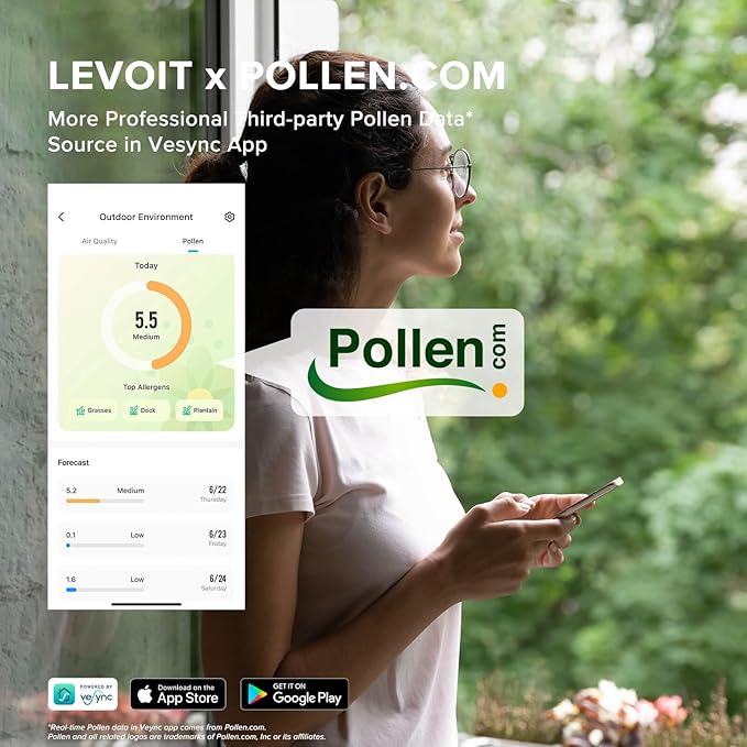 LEVOIT Air Purifiers for Home Large Room Up to 2933 Ft² With HEPA Sleep Mode, AHAM VERIFIDE, Smart WIFI, PM2.5 Monitor, 3-in-1 Filter For Smoke, Pet Allergies, Dust, Alexa Control, Core 600S-P, White