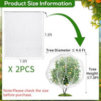 2PCS 7.8 x 7.8ft Large Fruit Tree Netting Cover with Zipper and Drawstring,Garden Insect Netting Plant Cover Transparent Bird Plant Barrier Flower Fruit Mesh Screen for Preventing Deer Squirrel Bug