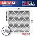 BNX TruFilter 20x20x4 (19.5’’ x 19.5’’ x 3.63‘’ Slim Fit) MERV 13 Air Filter (2-Pack) - MADE IN USA - Air Conditioner HVAC AC Furnace Filters Health, Allergies, Mold, Bacteria, Smoke, MPR 1900 FPR 10