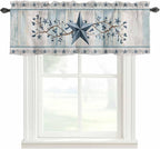 Texas Star Blue Curtain Valances for Windows, Kitchen Valance Window Treatment, Farmhouse Country Branches Wooden Grain Light Filtering Block Curtains for Bathroom/Bedroom/Living Room 42'' x 12''