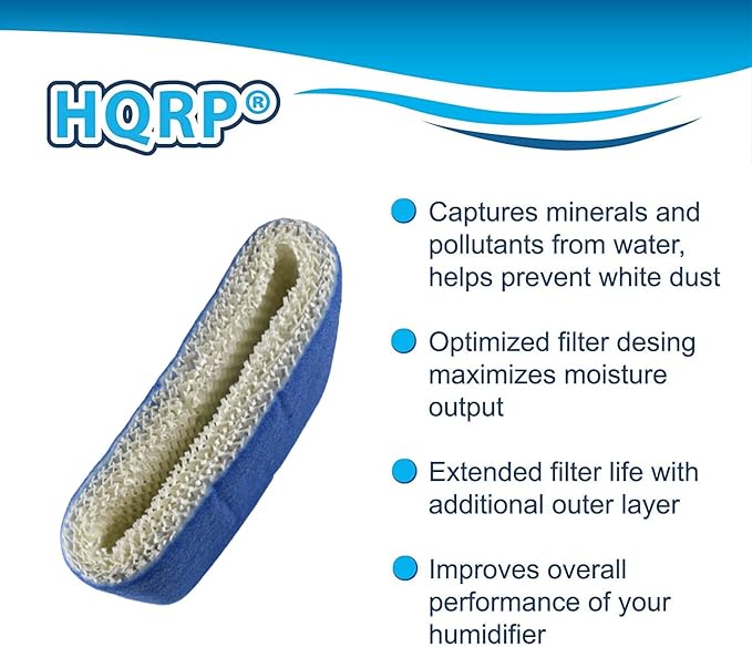 HQRP 2-Pack Wick Filter Compatible with Walgreens 890-WGN 890WGN LEV320 HF212-UL Cool Mist Humidifiers, W889-WGN Replacement, with Blue Layer