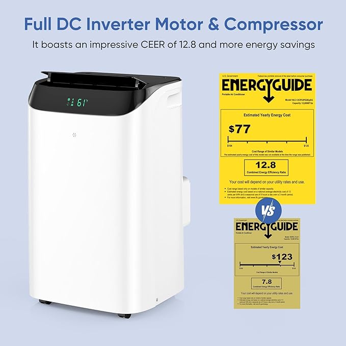16,000 BTU Inverter Portable Air Conditioner with Remote, Free Stand Cooling Portable AC Unit for Room up to 800 sq.ft, with Dehumidifier & Fan,Dual Hose,Windows Kit,Quiet Sleep Mode(45dB)
