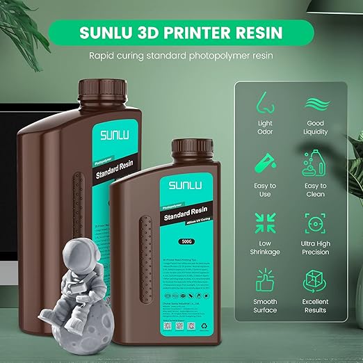 SUNLU 3D Printer Resin 1kg, Fast Curing Standard 3D Resin for LCD DLP SLA 3D Printers, 395 to 405nm UV Curing 3D Printing Liquid Photopolymer Resin, Low Shrinkage, High Precision, 1000g, Clear Green