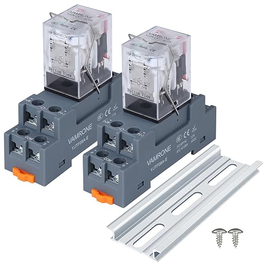 Electromagnetic Power Relay, 8-Pin 10 AMP 12V AC Relay Coil with Socket Base, LED Indicator, DPDT 2NO 2NC - MY2NJ 2PCS [Applicable for DIN Rail System]