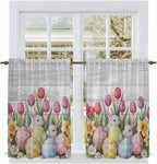 Easter Kitchen Curtains 54 Inch Long 2 Panel Set, Rod Pocket Window Curtains Panels, Retro Spring Bunny Eggs Tulip Farm Wooden Grain Light Filtering Drapery Draperies for Bathroom Bedroom 52"W x 54"L