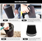 RYANSTAR 152mm 6" High Flow Round Tapered Cone Closed-Top Washable Clamp-On Dry Air Filter short 155mm tall Black