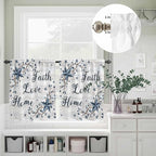 Farmhouse Kitchen Curtains Set 3 Piece for Windows,Rod Pocket Valance and Tier Set 24 Inch Length,Blue Country Texas Star Vintage Berries Wooden Light Filtering Cafe Curtains for Living Room