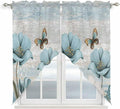 Spring Floral Swag Valances for Windows, Vintage Tulips Flower Butterfly Retro Wood Blue Rod Pocket Kitchen Curtains Valance, Small Window Curtains Swag for Cafe Living Room, 2 Panels, 36x36 inch