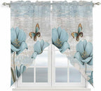 Spring Floral Swag Valances for Windows, Vintage Tulips Flower Butterfly Retro Wood Blue Rod Pocket Kitchen Curtains Valance, Small Window Curtains Swag for Cafe Living Room, 2 Panels, 36x36 inch