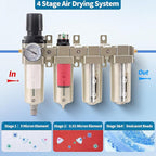 3/4" NPT Industrial Grade 4 Stage Air Compressor Drying System, 0-240 PSI, Particulate & Coalescing Filters, Auto Drain Air Compressor Water Separator System Filter Oil for Paint Spray＆ Plasma Cutter