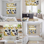 Kitchen Curtains Tiers and Valance Set of 3, Cow Sunflowers Light Filtering Window Curtain Set, Country Vintage Animals Floral Leaves Rod Pocket Curtain Drapes for Cafe, Living Room, 24 Inches Tiers
