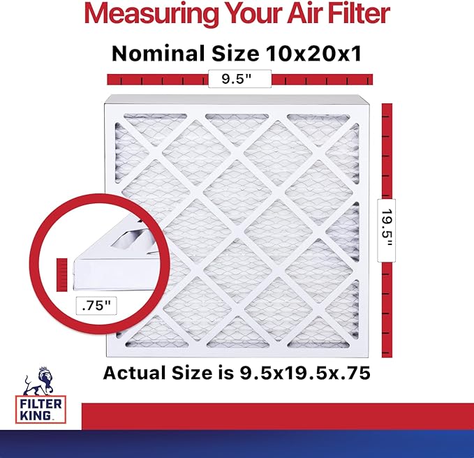 Filter King 10x20x1 Air Filter | 4-PACK | MERV 11 HVAC Pleated A/C Furnace Filters | MADE IN USA | Actual Size: 9.5 x 19.5 x .75"