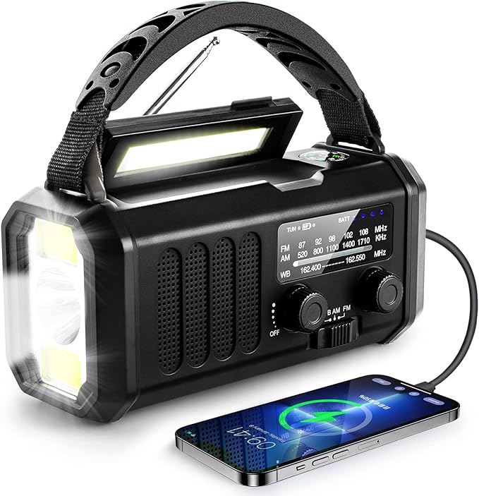 Emergency NOAA Weather Radio, 10000mAh/37000mWh,Solar Hand Crank Radio with AM/FM, Flashlight & Reading Light, Rechargeable Battery,SOS Alarm, for Valentines Day Gifts Indoor Outdoor Emergency