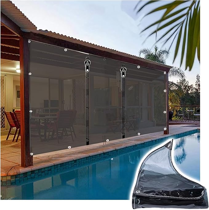 Curtain Patio Enclosure with Zippe, Heavy Duty PVC Transparent Tarpaulin Side Panels, Outdoor Clear Tarp Curtains for Porch, Pergola, Gazebo, Balcony, Patio(2.5x2.5m)