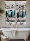 Farmhouse Bear Camper Van Tree Window Valance Curtains, Vintage Wood Grain Light Filtering Kitchen Valance with 3-inch Rod Pocket for Living Room Bathroom Bedroom,2 Panel,42x63In