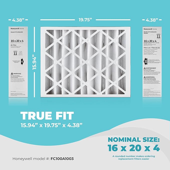 16x20x4 Air Filter Replacement MERV 11, FC100A1003 Pleated HVAC AC Furnace Filters with Wholesalehome Cleaning Cloth, 4-Pack (Actual Size: 15.94 x 19.75 x 4.38 Inches)