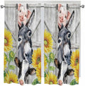 Farmhouse Living Room Curtains 72 Inches length, Watercolor Sunflowers Animals Printed Wood Grain Window Treatment Curtain Drapes, Light Filtering Drapes for Bedroom Laundry Room, 52"x72", 2 Panels
