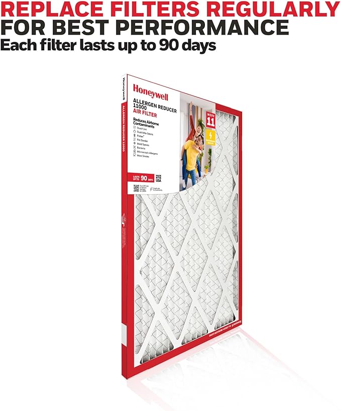 Honeywell 16x25x1 MERV 11 Allergen Reducer 11000 Electrostatic Pleated HVAC AC Furnace Air Filter (4-Pack) | Replacement Filter for Home Use | Made in USA