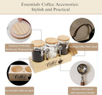 Glass Coffee Canister Set with Shelf & Spoons - 3 Piece Airtight Seal Coffee Bean Storage Containers & Filter Holder for Kitchen Organization
