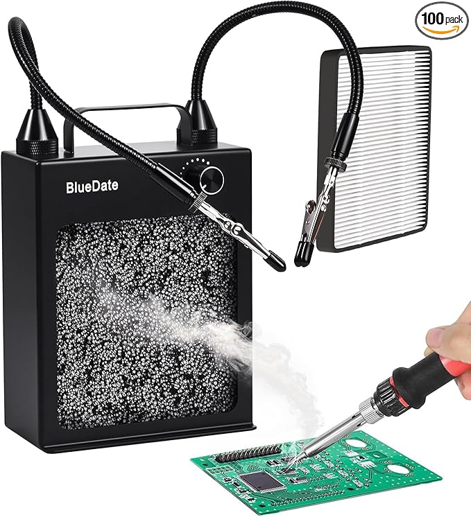 Solder Fume Extractor with HEPA and Carbon Filter - Portable Smoke Absorber for DIY Soldering, Engraving, Jewelry Making，with 2 Magnetic Helping Hands
