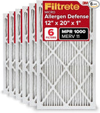 Filtrete 12x20x1 AC Furnace Air Filter, MERV 11, MPR 1000, Micro Allergen Defense, 3-Month Pleated 1-Inch Electrostatic Air Cleaning Filter, 6 Pack (Actual Size 11.81x19.81x0.81 in)