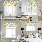 Spring Summer Lemon Sheer Valance Curtains, Leaf Flower White Wood Grain Light Filtering Kitchen Valances Rod Pocket Voile Curtain Window Treatment for Bedroom/Living Room/Basement 42Wx12L