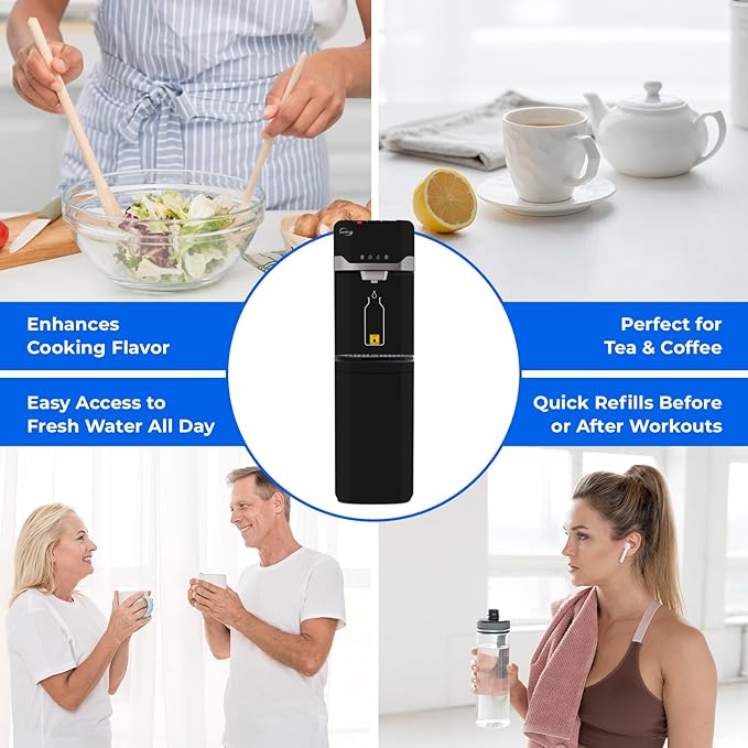 iSpring Bottleless Water Dispenser with Built-in 4-Stage Filtration, Chloramine Removal, Water Cooler Dispenser - Hot, Cold, Room Temp, Self Cleaning, Black，Model: DS4B-NC
