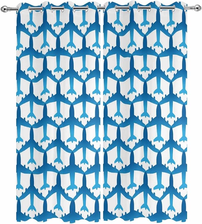 Outdoor Curtains for Patio Waterproof Weatherproof Blue Aircraft Porch Curtains for Outside Modern Abstract Art Gradient Airplane Grommet Privacy Drapes for Pergola Gazebo Cabana, 2 Panels,54"Wx84"L