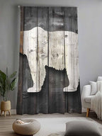 Sheer Curtains 108 Inches Long, Vintage White Brown Bear Semi Sheer Curtains Light Filtering Window Treatment, Retro Country Rustic Wood Grain Privacy Voile Drapes for Living Room Bedroom 52x108 Inch