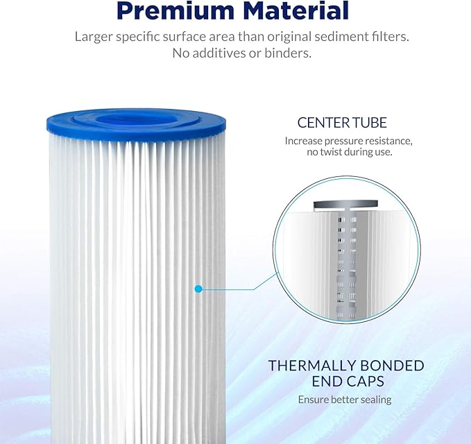 Membrane Solutions 5 Micron Pleated Polyester Sediment Water Filter 10"x2.5" Replacement Cartridge Universal Whole House Pre-Filter Compatible with W50PE, WFPFC3002, SPC-25-1050, FM-50-975 - 4 Pack